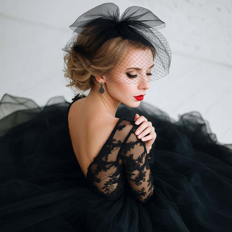 Ayliss Women Mesh Veils Black Bridal Birdcage Short Wedding Face Veil with Clip Tulle Gothic Bride Cosplay Halloween Costume(Black) - Image 3